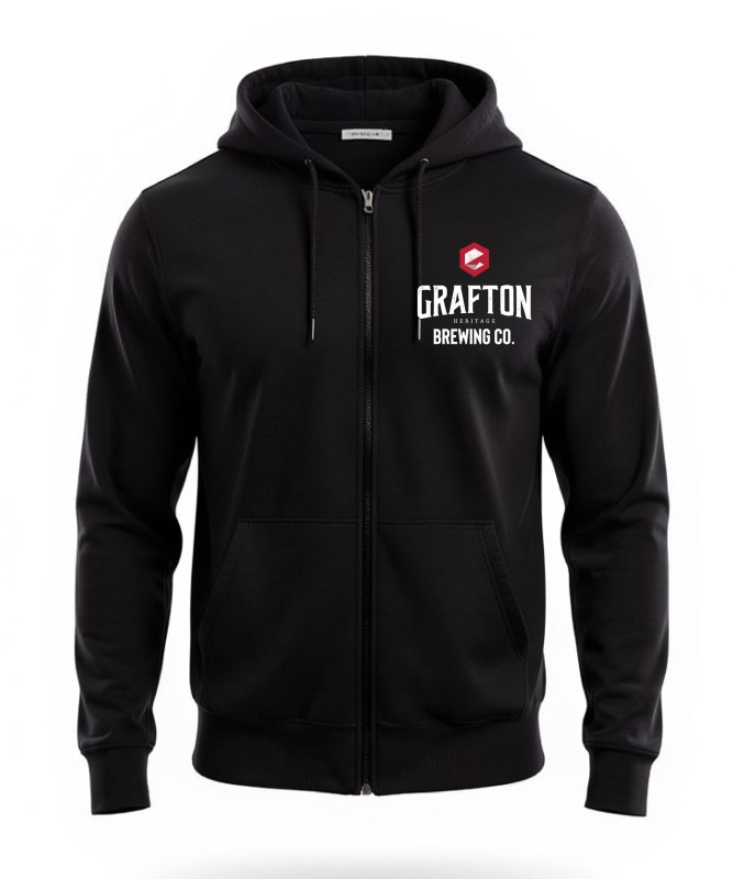 GRAFTON HERITAGE BREWING CO. ZIP UP HOODIE SLEEVE LOGO
