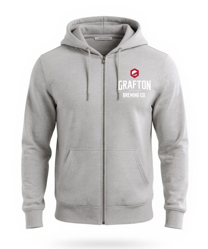 GRAFTON HERITAGE BREWING CO. ZIP UP HOODIE BACK LOGO